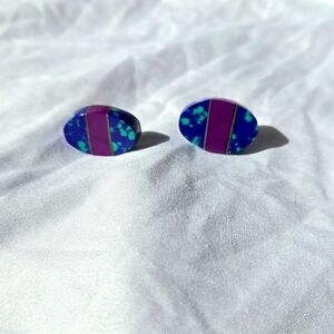 Mexico 925 multicolored stone inlay earrings vintage